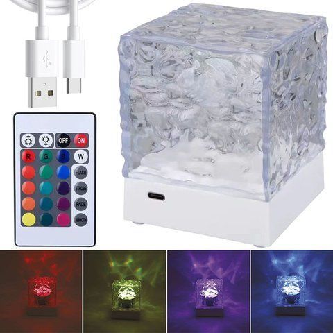 Нічний проектор КУБ з ефектом хвилі, 16 кольорів, USB, CB8026 234578256 фото