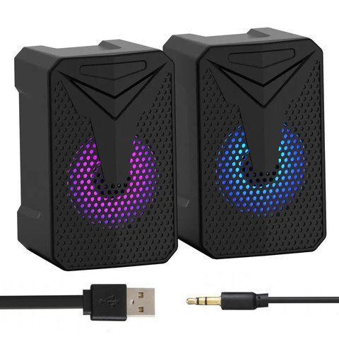 Колонки для ПК з підсвічуванням, від USB, Aoas e-005, Чорний 234575409 фото