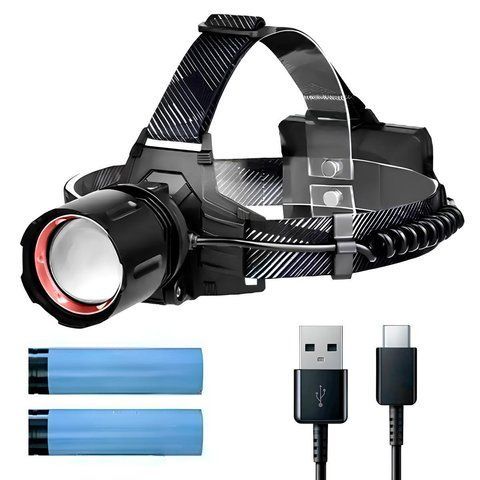 Налобний ліхтар + 2 акумулятори (3 режими), від USB, PM10-TG 234575673 фото