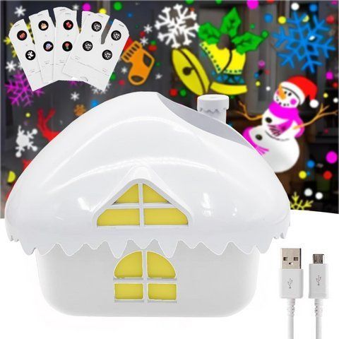 Новорічний нічник проектор від USB + 5 змінних лінз, Christmas Lamp, Білий 23457561002 фото