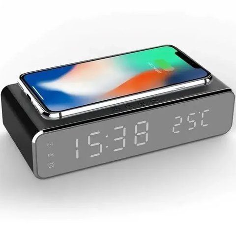 Настільний годинник з бездротовою зарядкою для пристроїв від USB, Чорний 234573438 фото