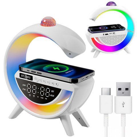 Настільна RGB лампа з колонкою, дискошаром та бездротовою зарядкою, BT 3402 234570680 фото